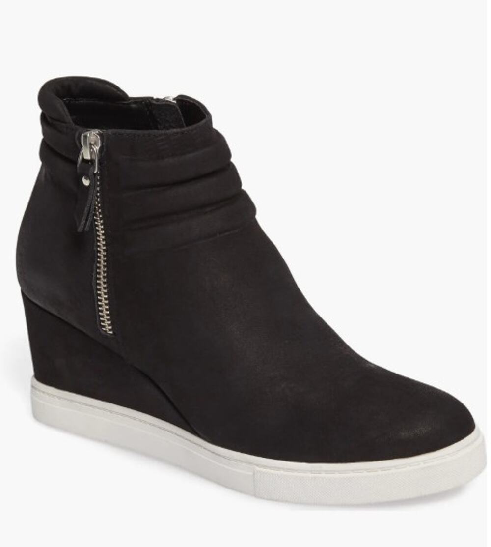Linea Paolo Frieda Black Leather Platform Wedge Bootie Sneakers - Size 8.5